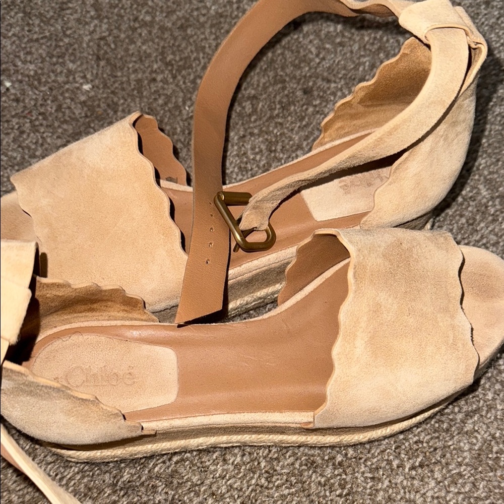 Chloe Tan Espadrille Shoes with Ankle Strap